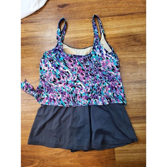 Maxine of Hollywood Women's One Piece Skirted‎ Swimsuit Dress Blue/gray Size 16 - Picture 5 of 5